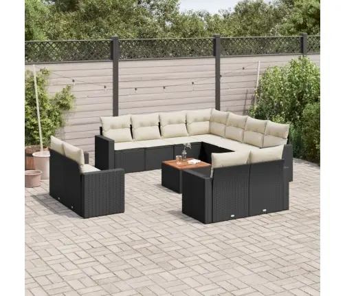 12-Daļīgs Dārza Dīvānu Komplekts, Matrači, Melna Pe Rotangpalma Vidaxl