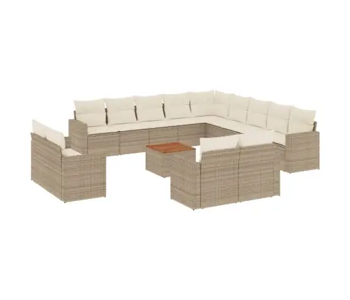 14-Daļīgs Dārza Dīvāna Komplekts, Matrači, Bēša Pe Rotangpalma Vidaxl