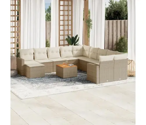 12-Daļīgs Dārza Dīvāna Komplekts, Matrači, Bēša Pe Rotangpalma Vidaxl