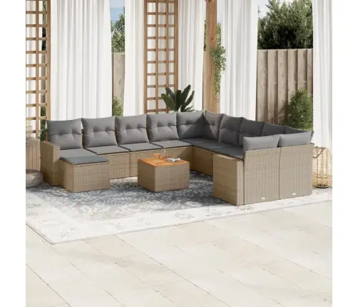 12-Daļīgs Dārza Dīvāna Komplekts, Matrači, Bēša Pe Rotangpalma Vidaxl