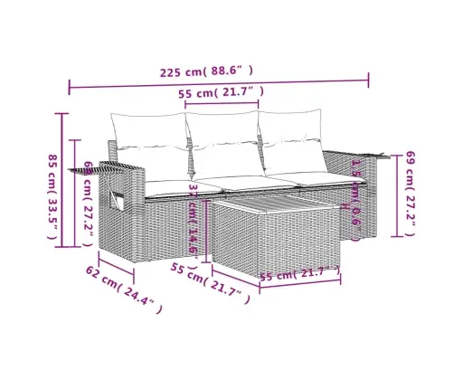 4-Daļīgs Dārza Dīvāna Komplekts Ar Matračiem, Pe Rotangpalma Vidaxl