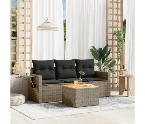 4-Daļīgs Dārza Dīvāna Komplekts Ar Matračiem, Pelēks Pe Pinums Vidaxl