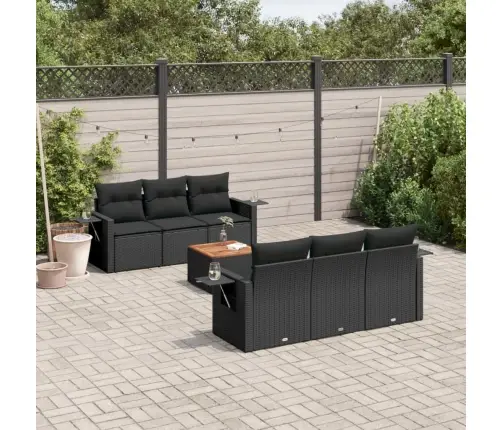 7-Daļīgs Dārza Dīvāna Komplekts Ar Matračiem, Melna Pe Vidaxl