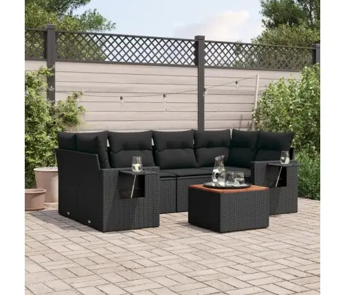 7-Daļīgs Dārza Dīvāna Komplekts Ar Matračiem, Melna Pe Vidaxl