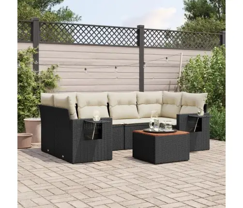 Sofos Komplektas Su Pagalvėlėmis, 7 Dalių, Juodas, Poliratanas