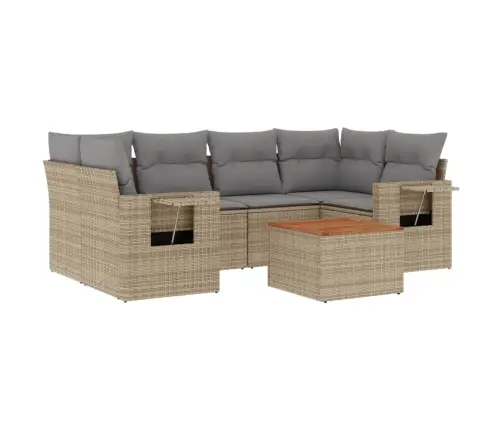 Sofos Komplektas Su Pagalvėlėmis, 7 Dalių, Smėlio, Poliratanas