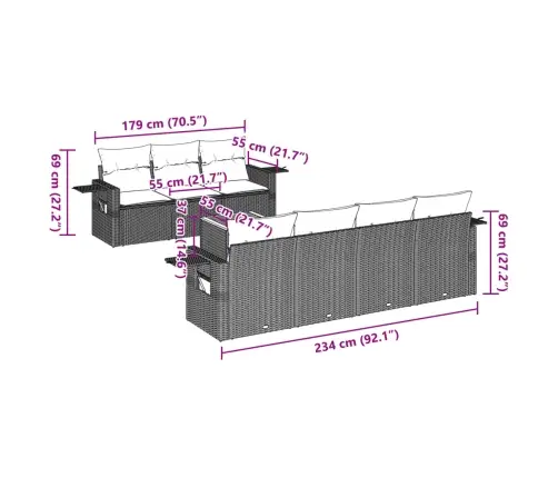 Sofos Komplektas Su Pagalvėlėmis, 8 Dalių, Juodas, Poliratanas