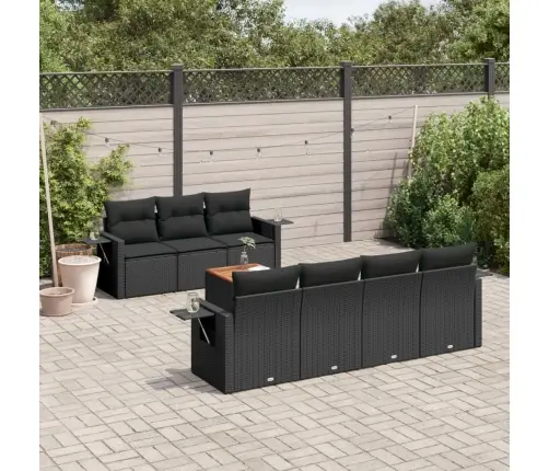 Sofos Komplektas Su Pagalvėlėmis, 8 Dalių, Juodas, Poliratanas