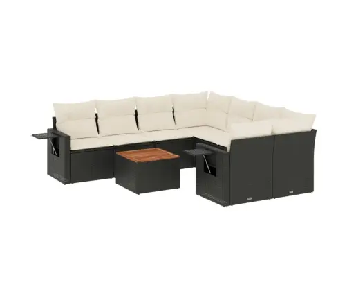 9-Daļīgs Dārza Dīvāna Komplekts, Matrači, Melna Pe Rotangpalma Vidaxl