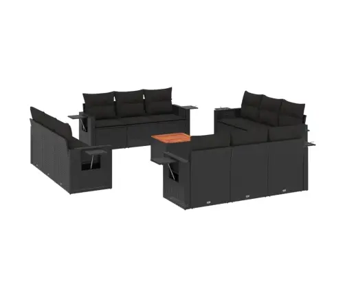 Sofos Komplektas Su Pagalvėlėmis, 13 Dalių, Juodas, Poliratanas