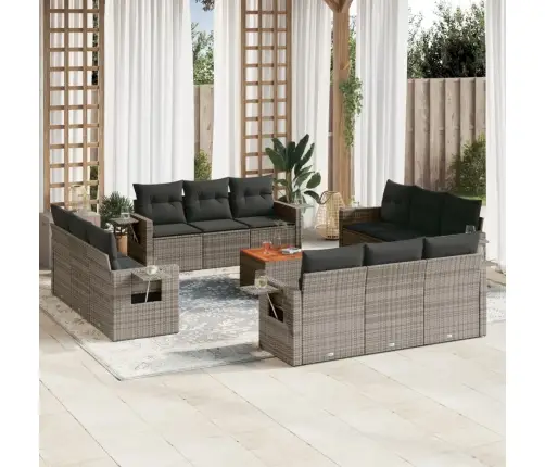 13-Daļīgs Dārza Dīvānu Komplekts Ar Matračiem, Pelēks Pe Vidaxl