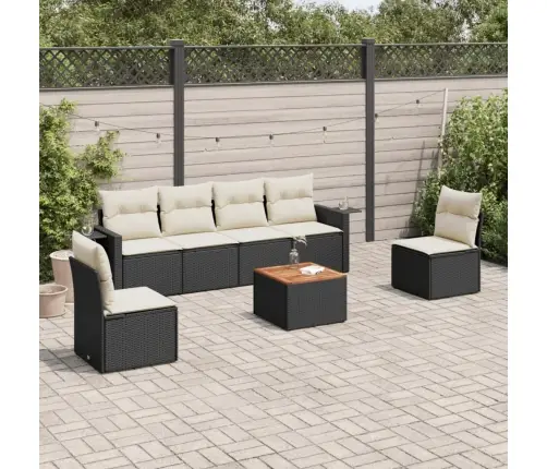 Sofos Komplektas Su Pagalvėlėmis, 7 Dalių, Juodas, Poliratanas Sofos Komplektas Su Pagalvėlėmis, 7 Dalių, Juodas, Poliratanas