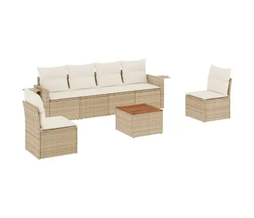 Sofos Komplektas Su Pagalvėlėmis, 7 Dalių, Smėlio, Poliratanas