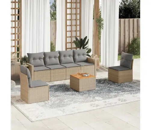 7-Daļīgs Dārza Dīvāna Komplekts, Matrači, Bēša Pe Rotangpalma Vidaxl