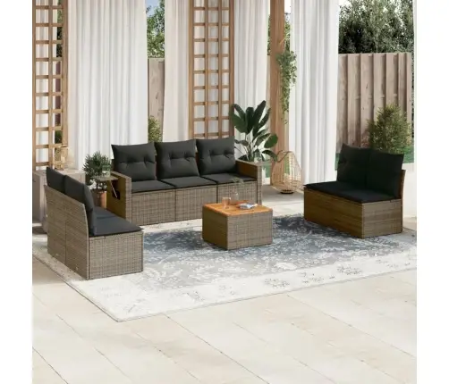 8-Daļīgs Dārza Dīvāna Komplekts Ar Matračiem, Pelēks Pe Pinums Vidaxl