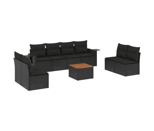 Sodo Komplektas Su Pagalvėlėmis, 9 Dalių, Juodas, Poliratanas