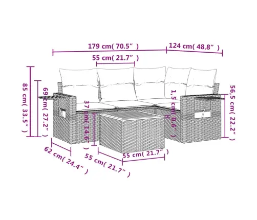 5-Daļīgs Dārza Dīvāna Komplekts, Matrači, Bēša Pe Rotangpalma Vidaxl 5-Daļīgs Dārza Dīvāna Komplekts, Matrači, Bēša Pe Rotangpalma Vidaxl
