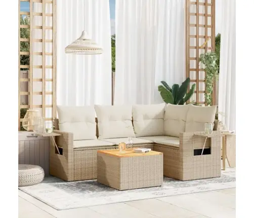 5-Daļīgs Dārza Dīvāna Komplekts, Matrači, Bēša Pe Rotangpalma Vidaxl 5-Daļīgs Dārza Dīvāna Komplekts, Matrači, Bēša Pe Rotangpalma Vidaxl