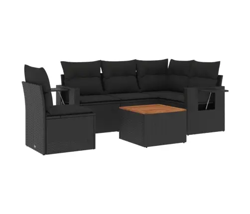 Sofos Komplektas Su Pagalvėlėmis, 6 Dalių, Juodas, Poliratanas