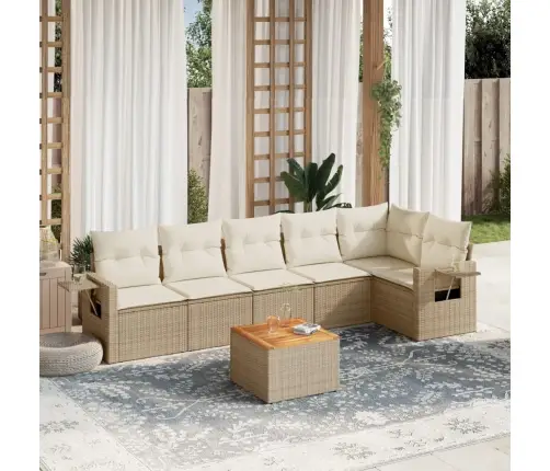 7-Daļīgs Dārza Dīvāna Komplekts, Matrači, Bēša Pe Rotangpalma Vidaxl