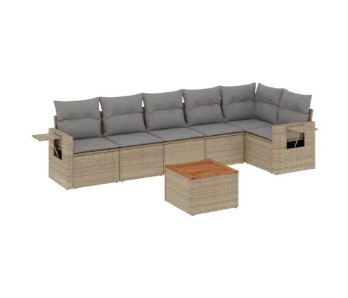 Sofos Komplektas Su Pagalvėlėmis, 7 Dalių, Smėlio, Poliratanas