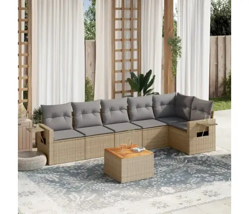 Sofos Komplektas Su Pagalvėlėmis, 7 Dalių, Smėlio, Poliratanas