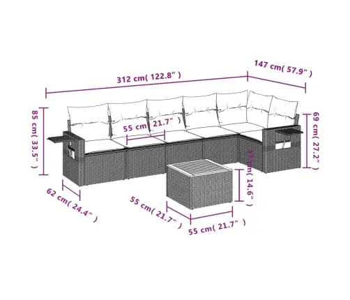 7-Osaline Aiadiivani Komplekt Patjadega, Hall, Polürotang