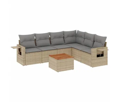 7-Daļīgs Dārza Dīvāna Komplekts, Matrači, Bēša Pe Rotangpalma Vidaxl