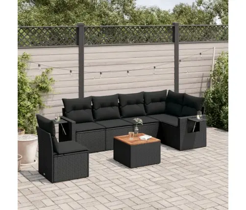 7-Daļīgs Dārza Dīvāna Komplekts Ar Matračiem, Melna Pe Vidaxl