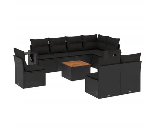 9-Daļīgs Dārza Dīvāna Komplekts, Matrači, Melna Pe Rotangpalma Vidaxl
