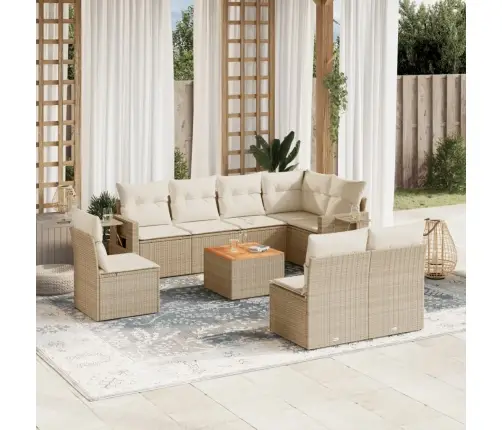 9-Daļīgs Dārza Dīvānu Komplekts, Matrači, Bēša Pe Rotangpalma Vidaxl