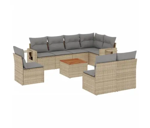 9-Daļīgs Dārza Dīvānu Komplekts, Matrači, Bēša Pe Rotangpalma Vidaxl