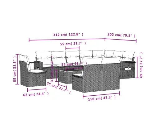 Sodo Komplektas Su Pagalvėlėmis, 11 Dalių, Juodas, Poliratanas