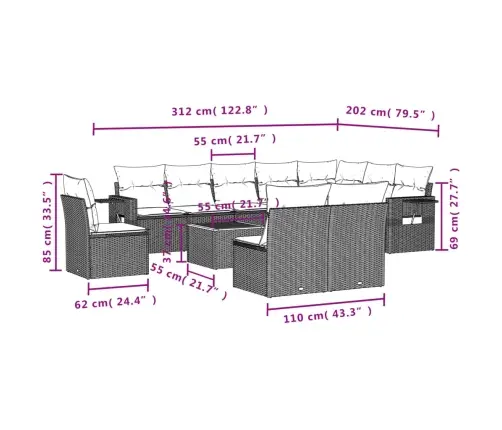 Sodo Komplektas Su Pagalvėlėmis, 11 Dalių, Smėlio, Poliratanas