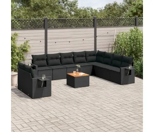 11-Daļīgs Dārza Dīvāna Komplekts, Matrači, Melna Pe Rotangpalma Vidaxl