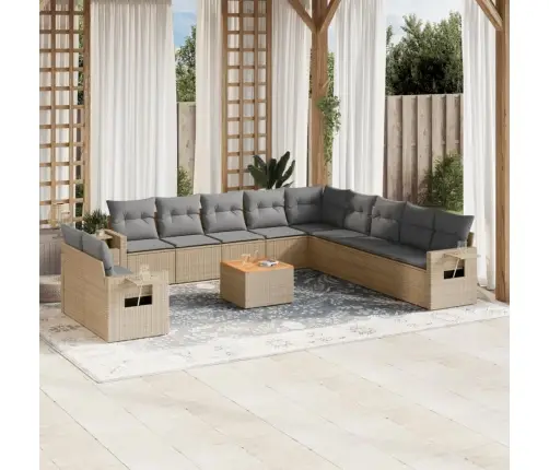 12-Daļīgs Dārza Dīvāna Komplekts, Matrači, Bēša Pe Rotangpalma Vidaxl