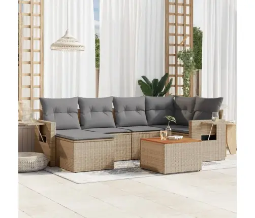 7-Daļīgs Dārza Dīvāna Komplekts, Matrači, Bēša Pe Rotangpalma Vidaxl