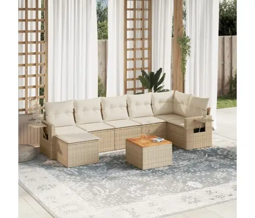 8-Daļīgs Dārza Dīvāna Komplekts, Matrači, Bēša Pe Rotangpalma Vidaxl