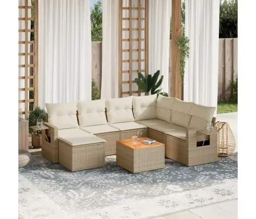 8-Daļīgs Dārza Dīvāna Komplekts, Matrači, Bēša Pe Rotangpalma Vidaxl