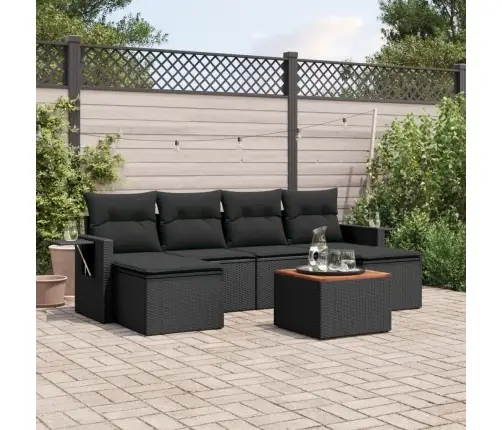 7-Daļīgs Dārza Dīvāna Komplekts Ar Matračiem, Melna Pe Vidaxl
