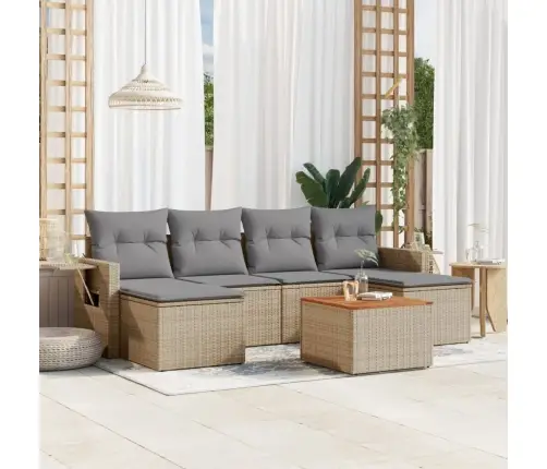 7-Daļīgs Dārza Dīvāna Komplekts, Matrači, Bēša Pe Rotangpalma Vidaxl