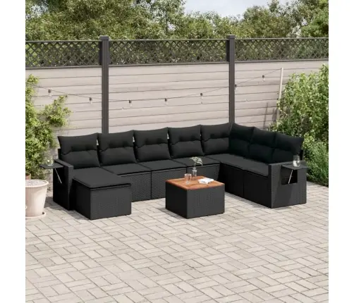 Sodo Komplektas Su Pagalvėlėmis, 9 Dalių, Juodas, Poliratanas