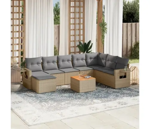 9-Daļīgs Dārza Dīvānu Komplekts, Matrači, Bēša Pe Rotangpalma Vidaxl