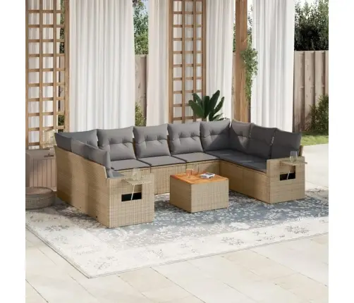 Sofos Komplektas Su Pagalvėlėmis, 10 Dalių, Smėlio, Poliratanas