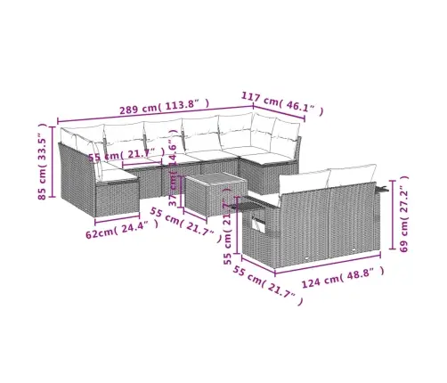 10-Daļīgs Dārza Dīvāna Komplekts, Matrači, Melna Pe Rotangpalma Vidaxl