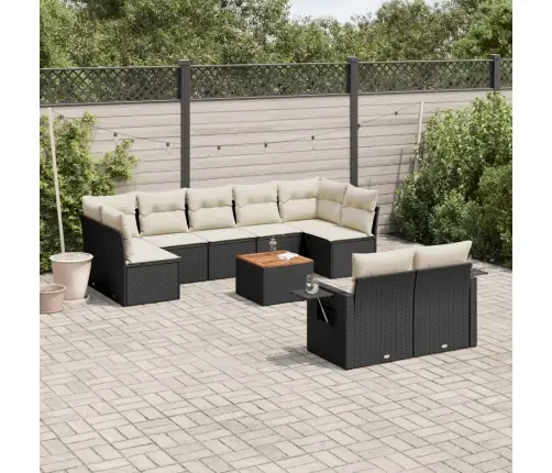 10-Daļīgs Dārza Dīvāna Komplekts, Matrači, Melna Pe Rotangpalma Vidaxl