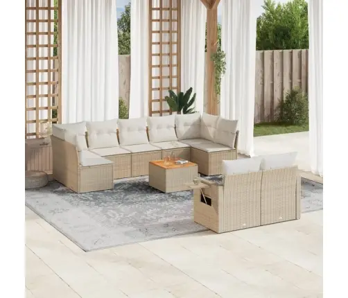 10-Daļīgs Dārza Dīvāna Komplekts, Matrači, Bēša Pe Rotangpalma Vidaxl