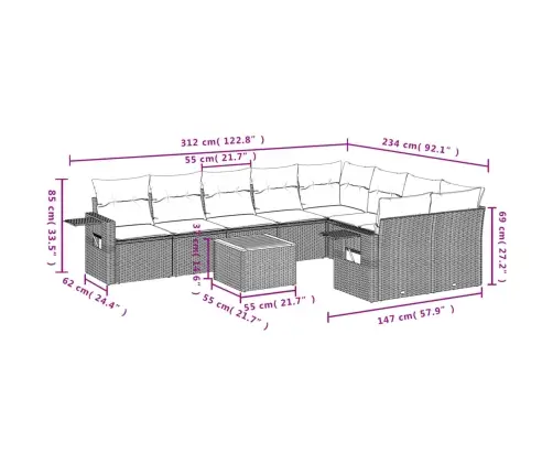 10-Daļīgs Dārza Dīvāna Komplekts, Matrači, Bēša Pe Rotangpalma Vidaxl