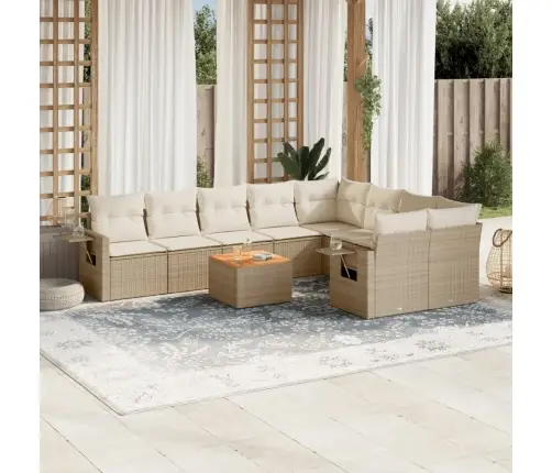 10-Daļīgs Dārza Dīvāna Komplekts, Matrači, Bēša Pe Rotangpalma Vidaxl