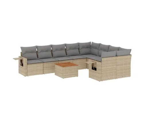 10-Daļīgs Dārza Dīvāna Komplekts, Matrači, Bēša Pe Rotangpalma Vidaxl